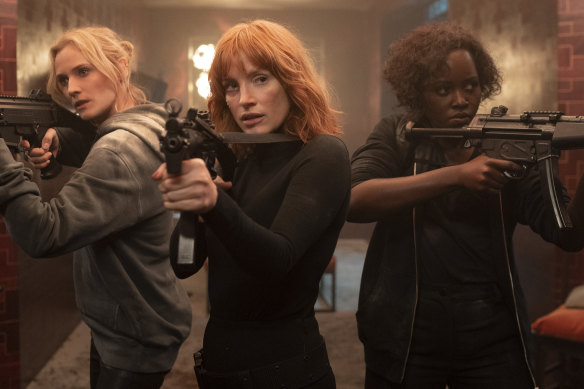 Diana Kruger (left), Jessica Chastain and Lupita Nyong’o star in The 355. Like the Bond and Bourne movies, this one is out to make the most of the word, escapism, by combining suspense with a little tourism. 