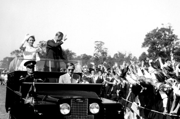 The Queen and Prince Philip perched on State IV during a tour of Australia.