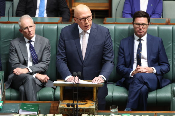 Opposition Leader Peter Dutton delivers his budget reply speech on Thursday night.