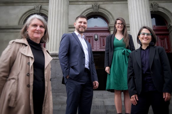 Greens councillors (from left) Amanda Stone, Edward Crossland, Sophie Wade and Gabrielle de Vietri outside Fitzroy Town Hall last year.