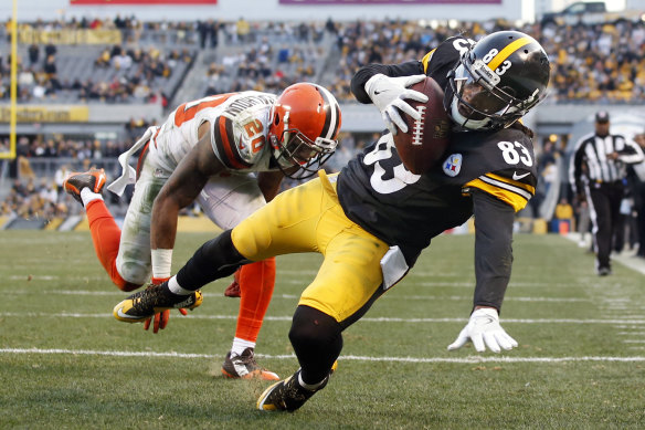 Pittsburgh Steelers wide receiver Cobi Hamilton making a touchdown against the Cleveland Browns during a 2017 NFL game. TAB says its investment in AI means it can take bets on more elements of each game in the popular league, including how individual players perform. 