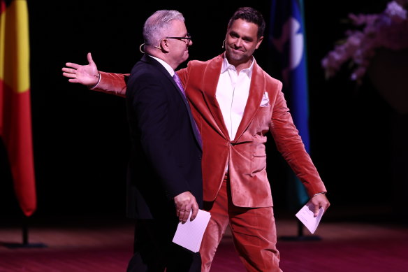 Andrew Ross and Karl Schmid at the state memorial Service for Barry Humphries.