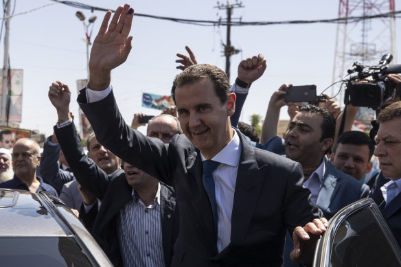 Syrian President Bashar al-Assad after voting in Douma, the site of his regime’s chemical attack and air strikes on the population in 2018.