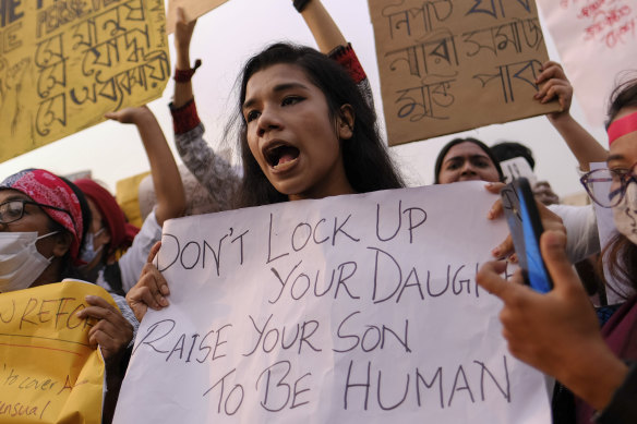 Women protest gender violence outside Parliament in Dhaka, Bangladesh, on Friday.