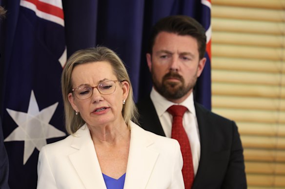 Opposition leader Sussan Ley with shadow home affairs minister Jonathon Duniam on Thursday.