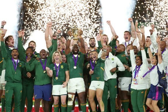 The Springboks celebrate.