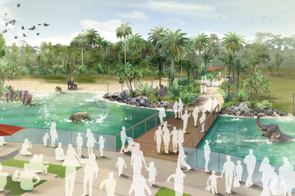 An artist’s render of the new elephant enclosure at Werribee. 