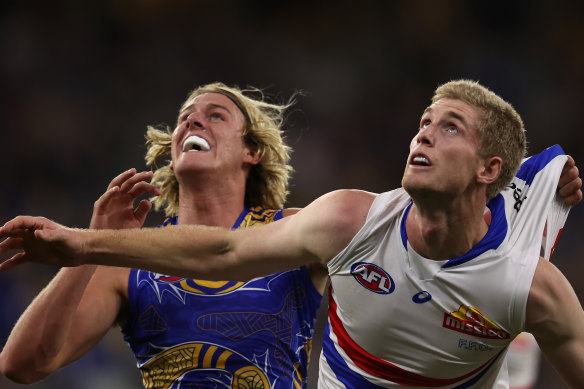 Western Bulldogs ruckman Tim English was too much for the Eagles to handle.