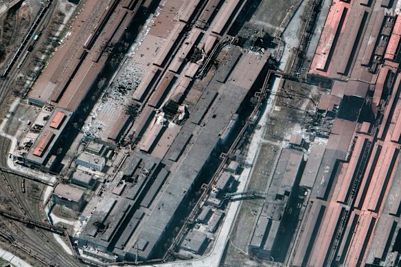 The Azovstal factory buildings in Mariupol after fighting. 