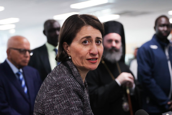 Premier Gladys Berejiklian at the Sydney Olympic Park mass vaccination hub on Wednesday.