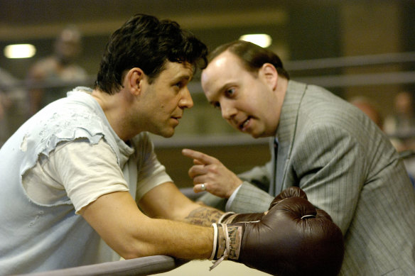 Russell Crowe and Paul Giamatti talk tactics in 2005’s Cinderella Man. 