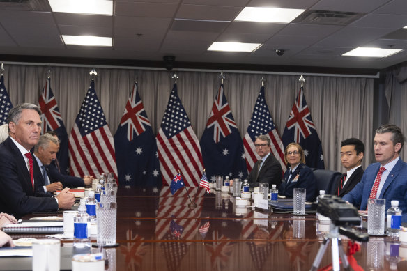 Secretary of Defence Pete Hegseth (right), met with Defence Minister Richard Marles (left) earlier this month.