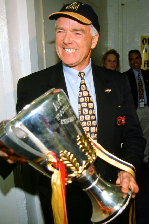 Kerley with the Adelaide Crows’ 1998 premiership cup. He was footy manager.