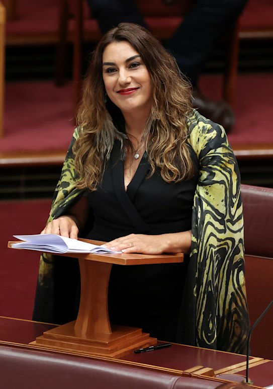 Greens senator Lidia Thorpe as she delivered her first speech to parliament in 2020.