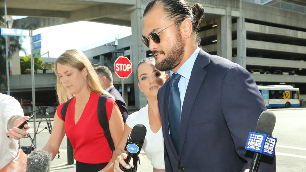 Rugby union player Karmichael Hunt arrives at the  Magistrates Court in Brisbane on Monday.