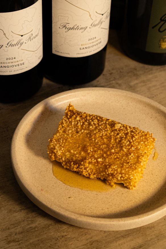 Fried feta with sesame seeds, and a drizzle of Cretan honey.