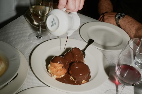 Profiteroles at France-Soir, open late seven nights a week