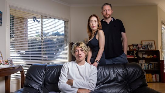 Hugh Roberts, who was hit by a car driven by an 87-year-old driver, with his parents, Alex and Meiko. 