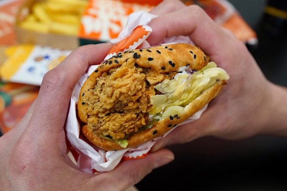 Hanbaobao’s spicy chicken burger is only $7.90.