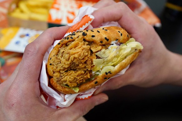 Hanbaobao’s spicy chicken burger is only $7.90.