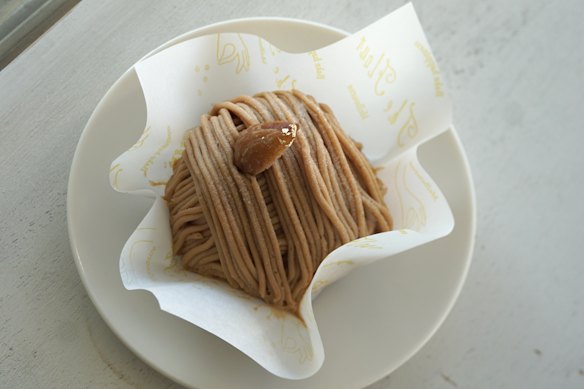 The Mont Blanc pastry at The Flour in North Melbourne features chestnut “noodles” piped around cream and candied chestnuts