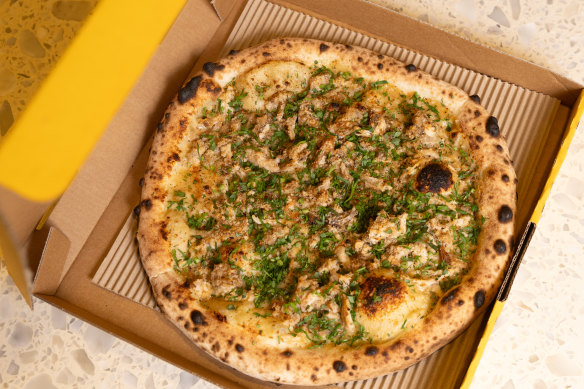 Ribelle’s winter pizza was inspired by a classic French chicken and tarragon pie. 
