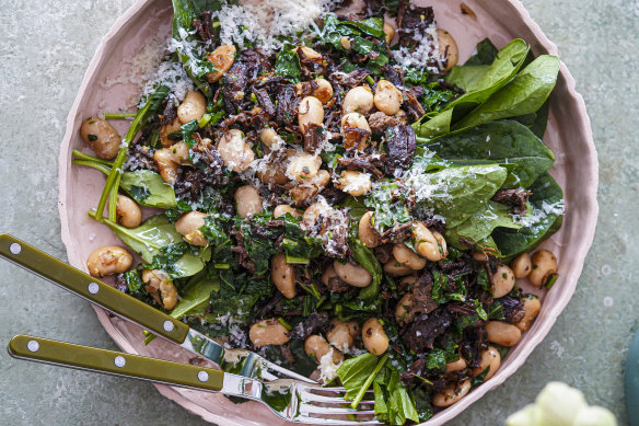 Leftover brisket salad with greens ‘n’ beans.