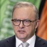 Prime Minister Anthony Albanese addresses the media at a press conference during a visit to Alfred Deakin High School in Canberra.