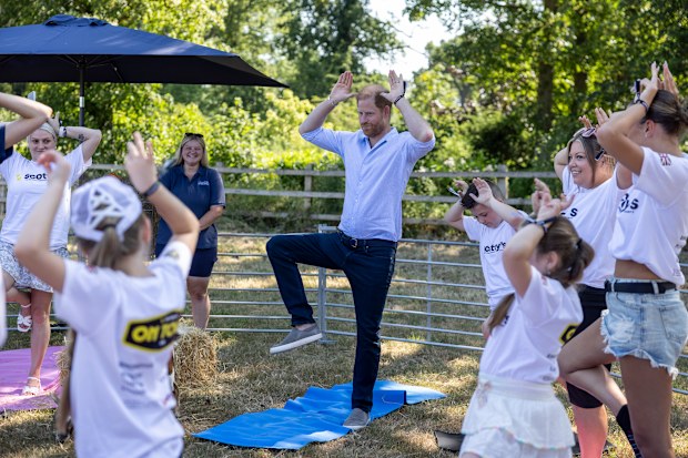 Prince Harry, Duke of Sussex takes part in Goat Yoga during Scotty’s Summer Festival at Maxstoke Castle on July 11, 2026 in Birmingham, England