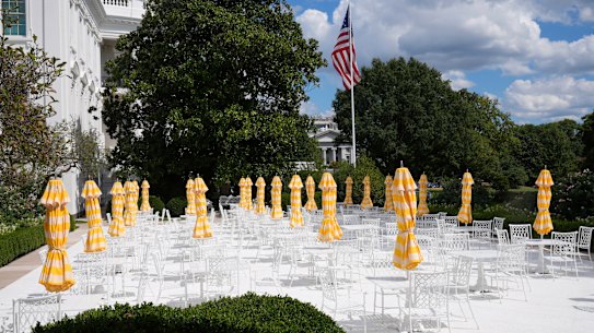 The new “Rose Garden Club” as seen from the Colonnade at the White House on September 2, 2025.