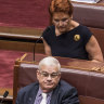 Senators Brian Burston and Pauline Hanson in the chamber together.