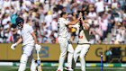 Scott Boland celebrates the wicket of Will Jacks during day one of the Boxing Day test.