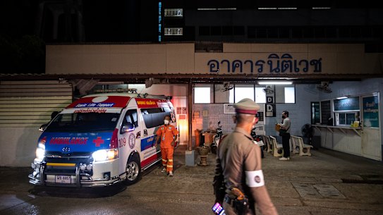 Shane Warne’s body departs Suratthani Hospital for Bangkok on Monday.