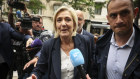 French far-right leader Marine Le Pen arrives at her party’s headquarters in Paris. 