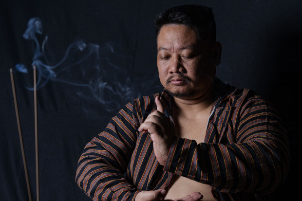 Popular Indonesian shaman Ki Kusomo at his office in Bekasi, West Java.