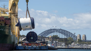 Tunnel boring machine Kathleen being assembled at the site of the new Barangaroo metro station before she started tunnelling under the harbour.