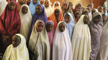Nigerian school girls who were recently freed after being kidnapped by Boko Haram terrorists.