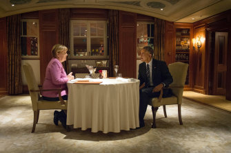 Angela Merkel i Barack Obama na berlińskiej kolacji 2016.
