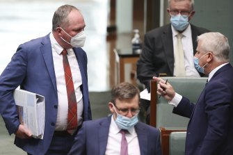 Nationals MP Michael McCormack was seen pointing and gesturing at Barnaby Joyce at the start of question time.