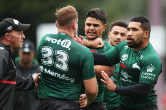 Latrell Mitchell and Jacob Host clashed at training last week.