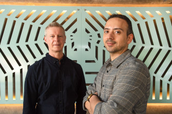 Professor Dale Nyholt (left) and PhD candidate Hamzeh Tanha from the QUT Centre for Genomics and Personalised Health.