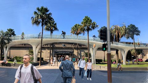 The linear option for the cycling ramp for the northern end of the Sydney Harbour Bridge.