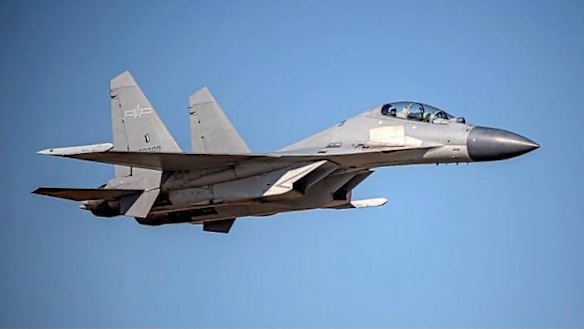 A Chinese PLA J-16 fighter jet in an undated photo released by the Taiwan Ministry of Defence.