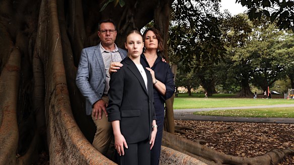 Matt U’Brien, formerly with NSW Police and Fire and Rescue NSW, his wife Sarah and daughter Lillian, 18, who all gave evidence at a NSW parliament inquiry on Tuesday.