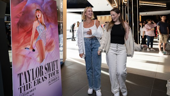 Swifties getting ready to watch Taylor Swift: The Eras Tour at Sydney’s IMAX theatre.