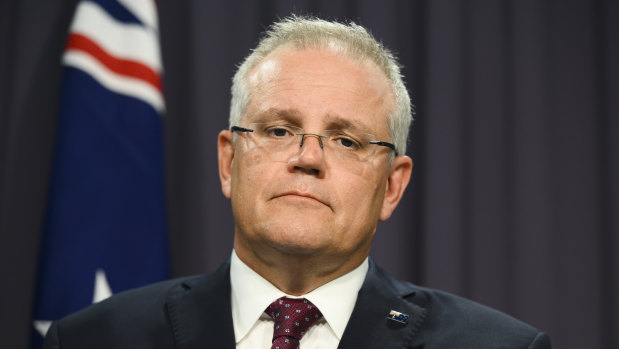 Prime Minister Scott Morrison during a press conference at Parliament House on Sunday. 