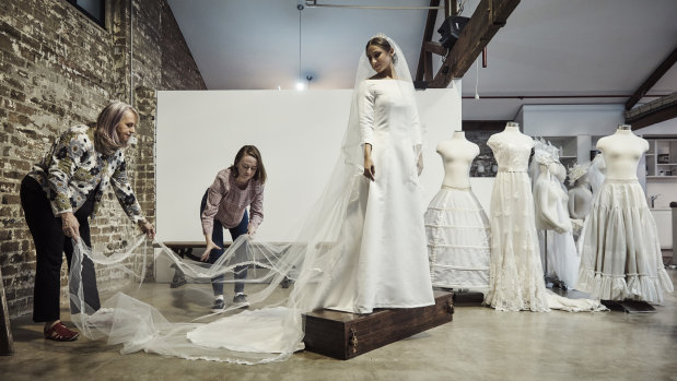 Elizabeth Alexandrou, (left) and Tessa Rankin took on the challenge to replicate Meghan's wedding dress.