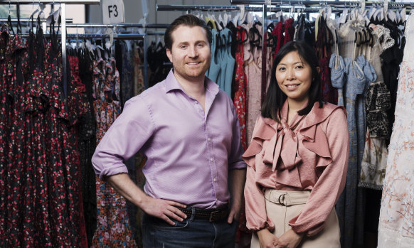 Dean Jones and Audrey Khaing-Jones from GlamCorner, whose inventory has surged from 40 dresses when the business started in 2012 to more than 12,000 today.