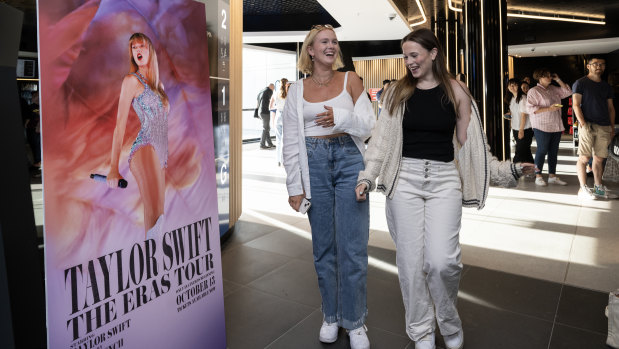 Swifties getting ready to watch Taylor Swift: The Eras Tour at Sydney’s IMAX theatre.