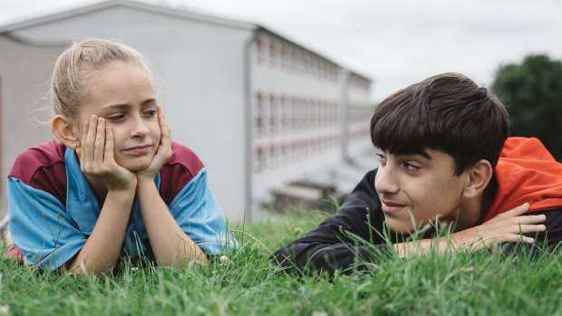 Best friends Georgie and Ali, played by Lola Campbell and Alin Uzun, in Scrapper.